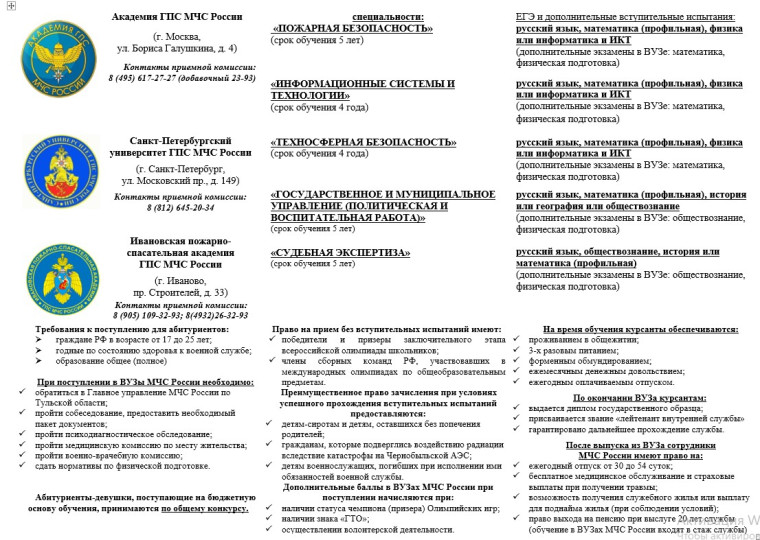 Поступление в образовательные организации высшего образования МЧС России.